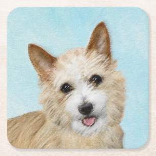 Portuguese Podengo Pequeno Painting - Original Art Square Paper Coaster
