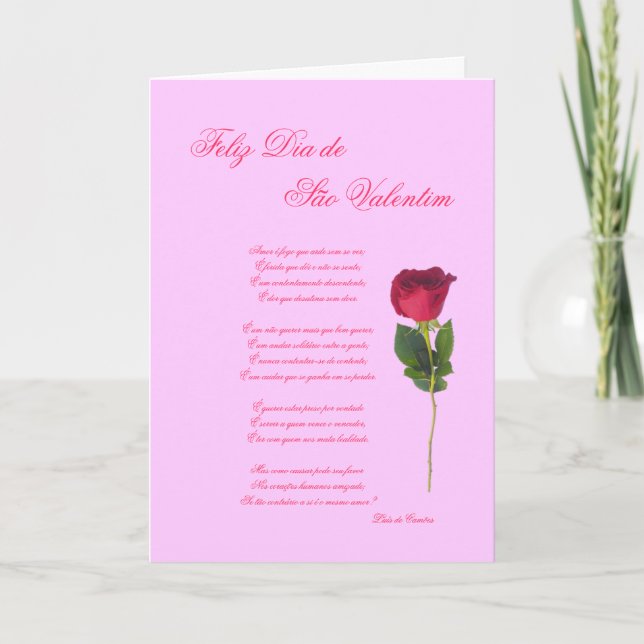 Portuguese: poem and rosa-Valentine's day Holiday Card (Front)