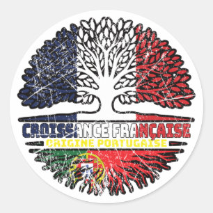 Portuguese Portugal French France Tree Roots Flag Classic Round Sticker