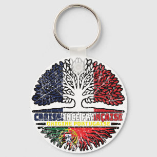 Portuguese Portugal French France Tree Roots Flag Keychain