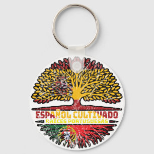 Portuguese Portugal Spain Spanish Tree Roots Flag Keychain