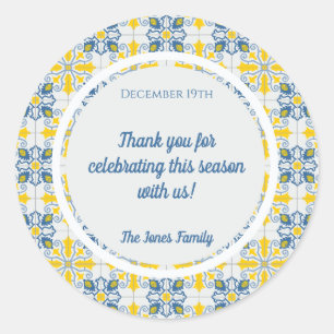 Portuguese pretty tiles frame for family Christmas Classic Round Sticker