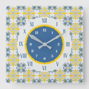 Portuguese pretty tiles frame for family Christmas Square Wall Clock
