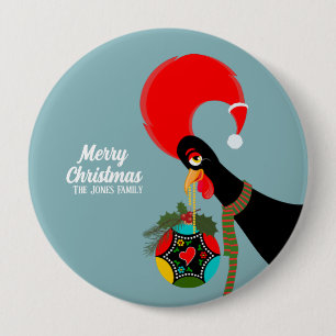Portuguese Rooster and holly Christmas bauble 4 Inch Round Button