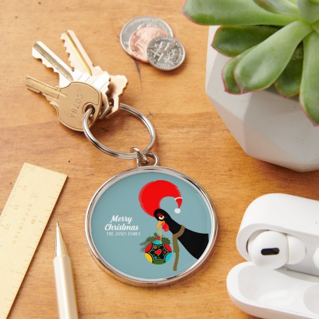Portuguese Rooster and holly Christmas bauble Keychain (Desk)