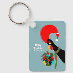 Portuguese Rooster and holly Christmas bauble Keychain