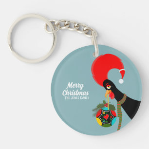 Portuguese Rooster and holly Christmas bauble Keychain