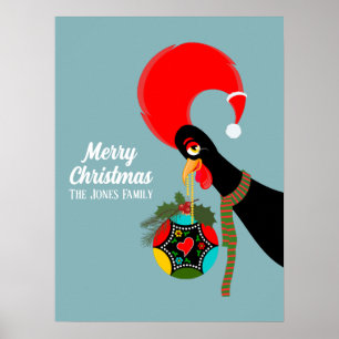 Portuguese Rooster and holly Christmas bauble Poster