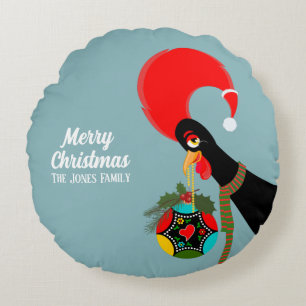 Portuguese Rooster and holly Christmas bauble Round Pillow