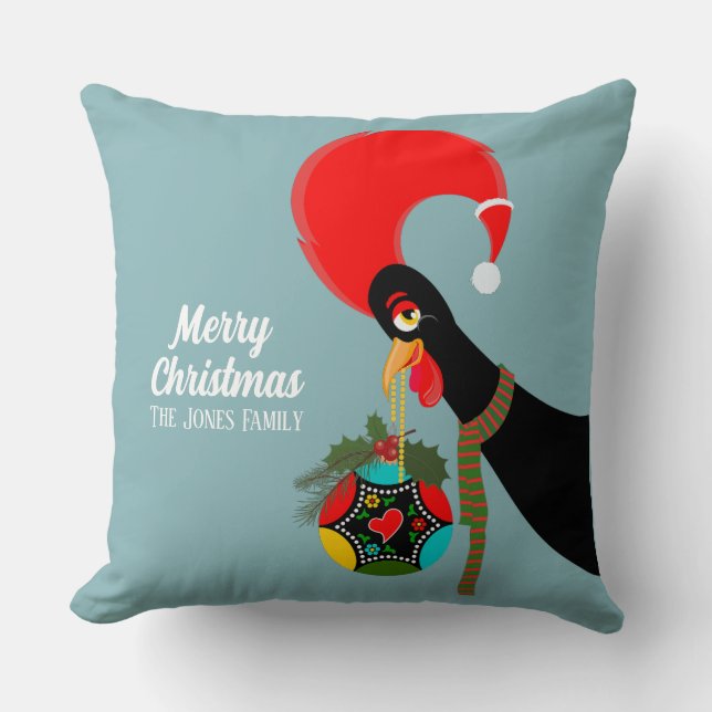 Portuguese Rooster and holly Christmas bauble Throw Pillow (Front)