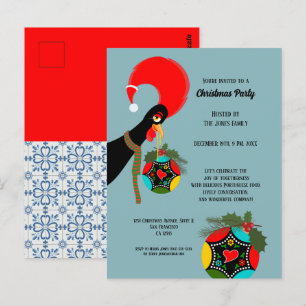 Portuguese Rooster Christmas Bauble Party Postcard