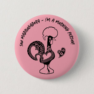 Portuguese Rooster Early Riser Modern Silhouette 2 Inch Round Button