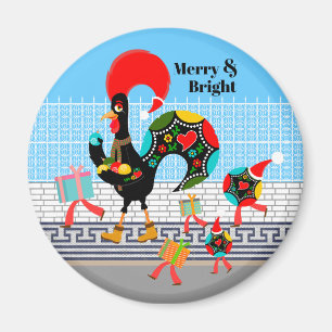 Portuguese Rooster Festive Christmas Parade Magnet