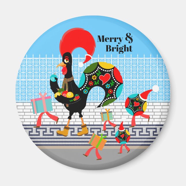 Portuguese Rooster Festive Christmas Parade Magnet (Front)