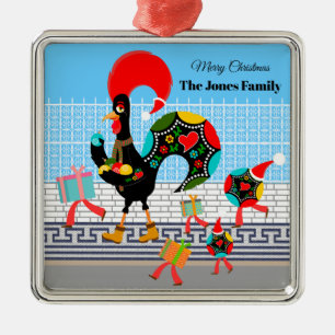 Portuguese Rooster Festive Christmas Parade Metal Ornament
