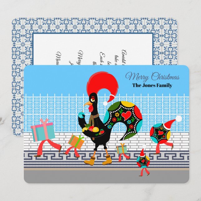 Portuguese Rooster Gifts and Baubles Parade Card (Front/Back)