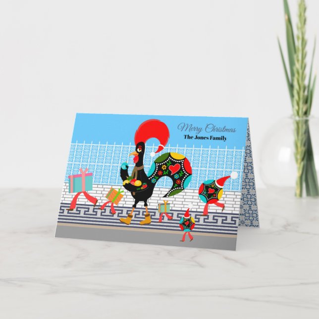 Portuguese Rooster Gifts and Baubles Parade Card (Front)