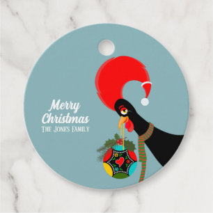 Portuguese Rooster Holly Christmas bauble Favour Tags