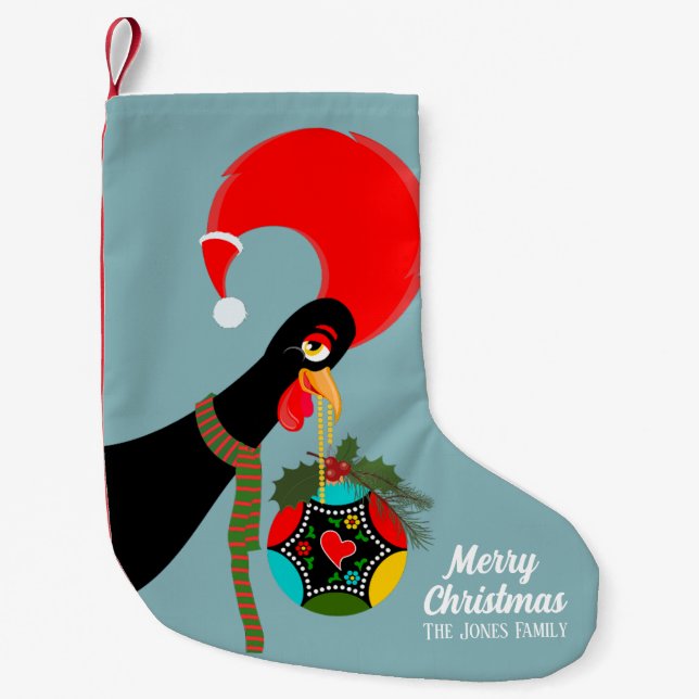 Portuguese Rooster Holly Christmas bauble Small Christmas Stocking (Front)
