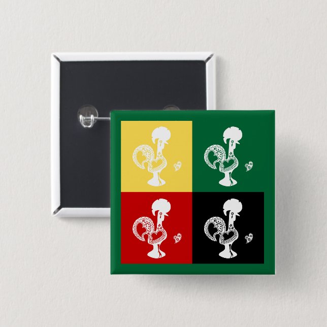 Portuguese Rooster of Barcelos colourful pattern 2 Inch Square Button (Front & Back)