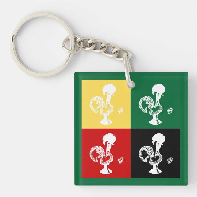 Portuguese Rooster of Barcelos colourful pattern Keychain (Front)