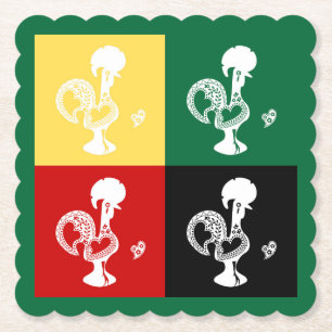 Portuguese Rooster of Barcelos colourful pattern Paper Coaster
