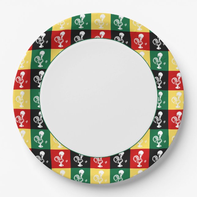 Portuguese Rooster of Barcelos colourful pattern Paper Plate (Front)