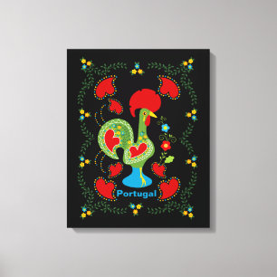 Portuguese Rooster of Luck in green colour Canvas Print