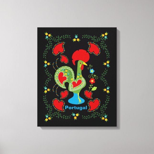 Portuguese Rooster of Luck in green colour Canvas Print (Front)