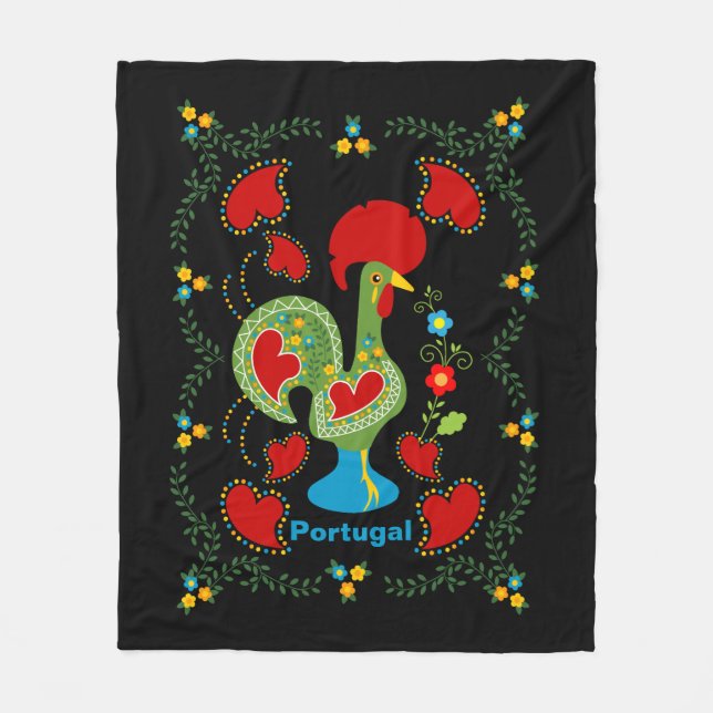 Portuguese Rooster of Luck in green colour Fleece Blanket (Front)