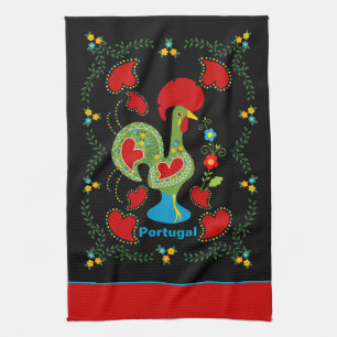 Portuguese Rooster of Luck in green colour Kitchen Towel