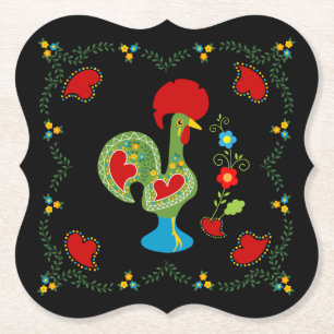 Portuguese Rooster of Luck in green colour Paper Coaster