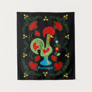 Portuguese Rooster of Luck in green colour Tapestry