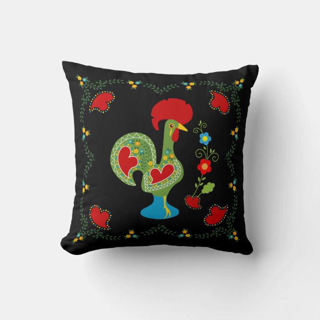 Portuguese Rooster of Luck in green colour Throw Pillow (Front)