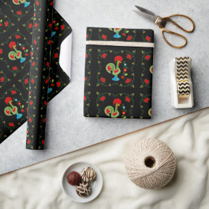Portuguese Rooster of Luck in green colour Wrapping Paper