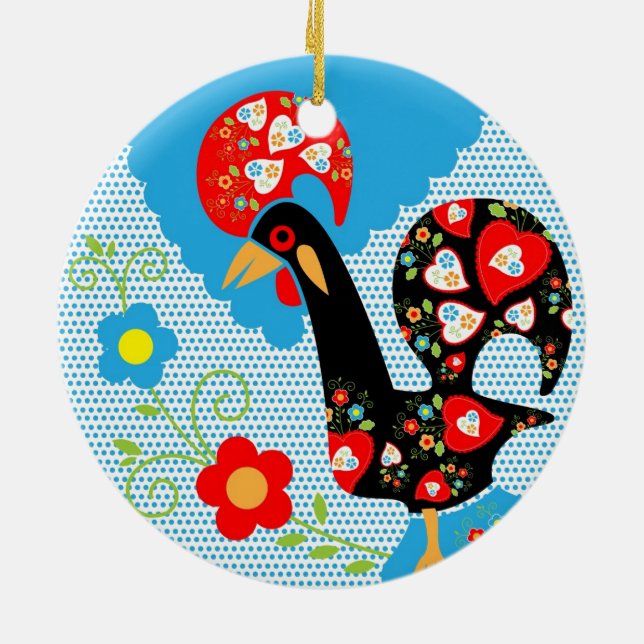 Portuguese Rooster symbol of Portugal Ceramic Ornament (Back)