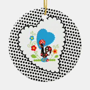 Portuguese Rooster with black polka dots Ceramic Ornament