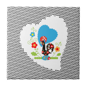 Portuguese rooster with black polka dots tile