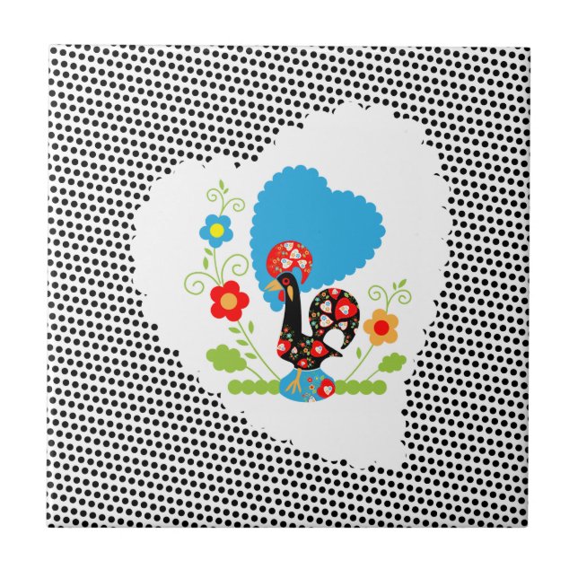 Portuguese rooster with black polka dots tile (Front)