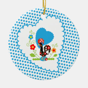 Portuguese Rooster with blue polka dots Ceramic Ornament