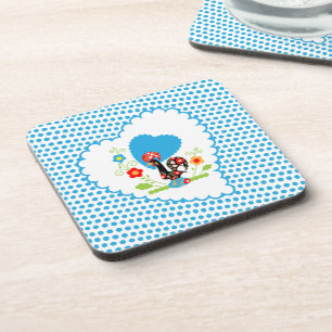 Portuguese Rooster with blue polka dots Coaster