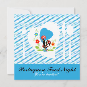 Portuguese Rooster with blue polka dots Invitation