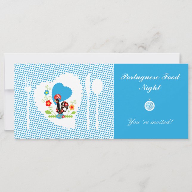 Portuguese Rooster with blue polka dots Invitation (Front)