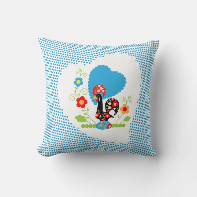 Portuguese Rooster with blue polka dots Throw Pillow (Front)