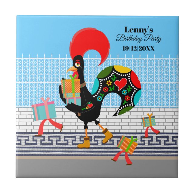 Portuguese Rooster with gifts 1st Birthday Party  Tile (Front)