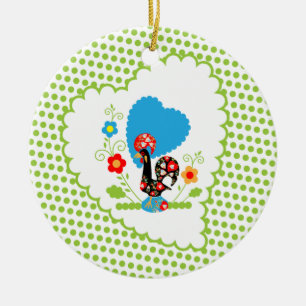 Portuguese Rooster with green polka dots Ceramic Ornament