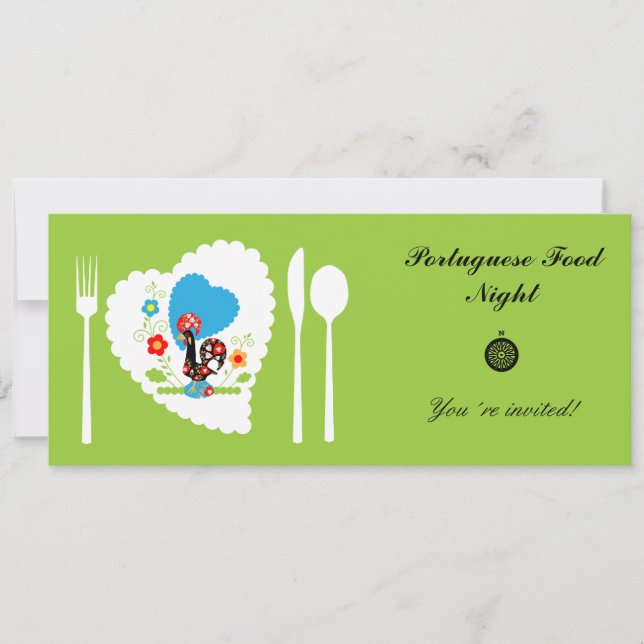 Portuguese Rooster with light green polka dots. Invitation (Front)