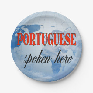 Portuguese spoken here cloudy earth paper plate