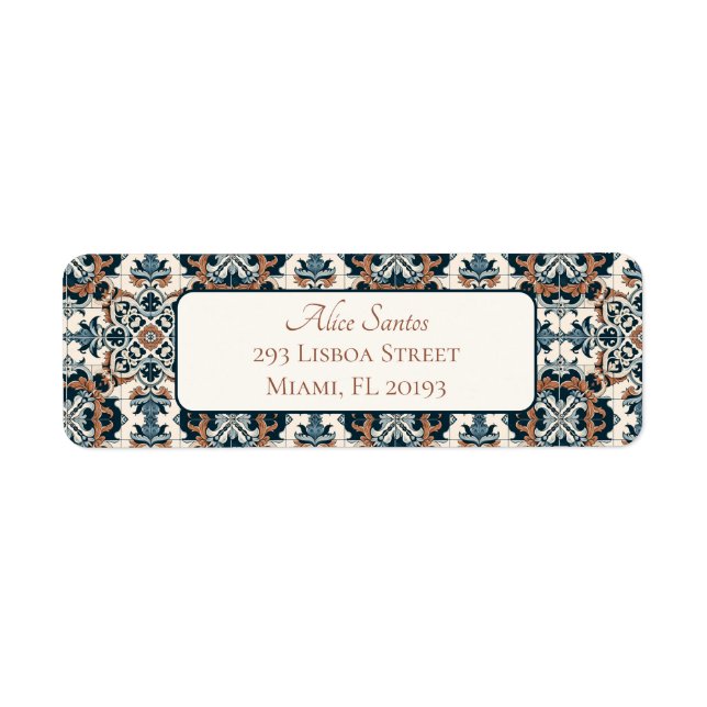 Portuguese Style Tiles Elegant Chic Return Address (Front)