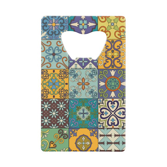Portuguese Talavera Tile Design Credit Card Bottle Opener (Front)
